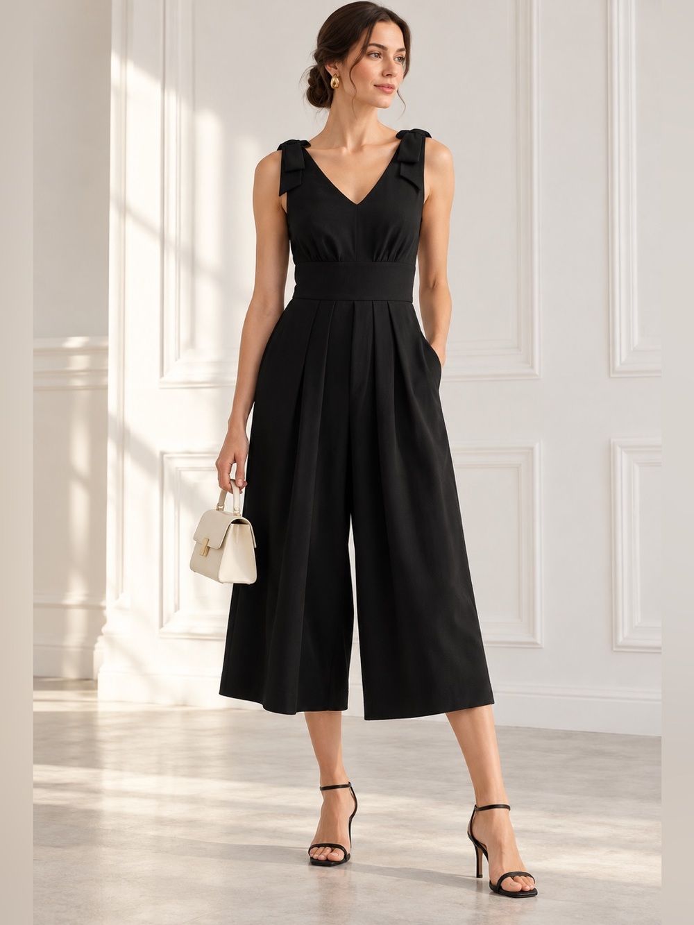 J. Crew wide leg Jumpsuit Women’s size 4 Crop Pants Bow Straps Jalopy Petite I